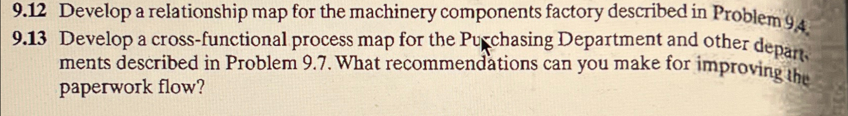  9.12 Develop a relationship map for the machinery components factory described