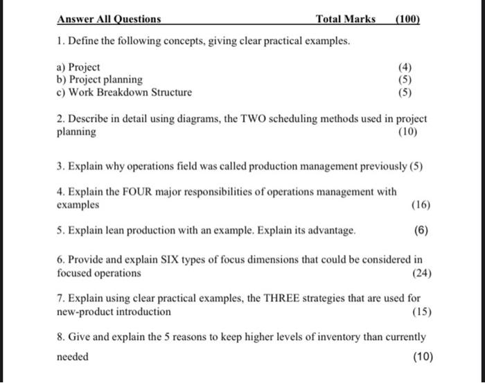  1. Define the following concepts, giving clear practical examples. Project Project