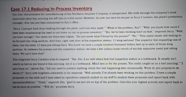  Case 17.1 Reducing In-Process Inventory Jim Lee, vice president for manufactu