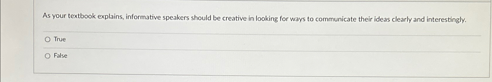  As your textbook explains, informative speakers should be creative in looking