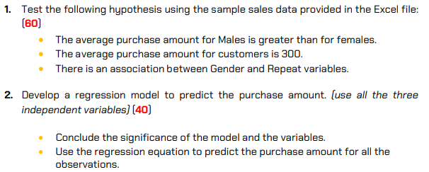 1. Test the following hypothesis using the sample sales data provided