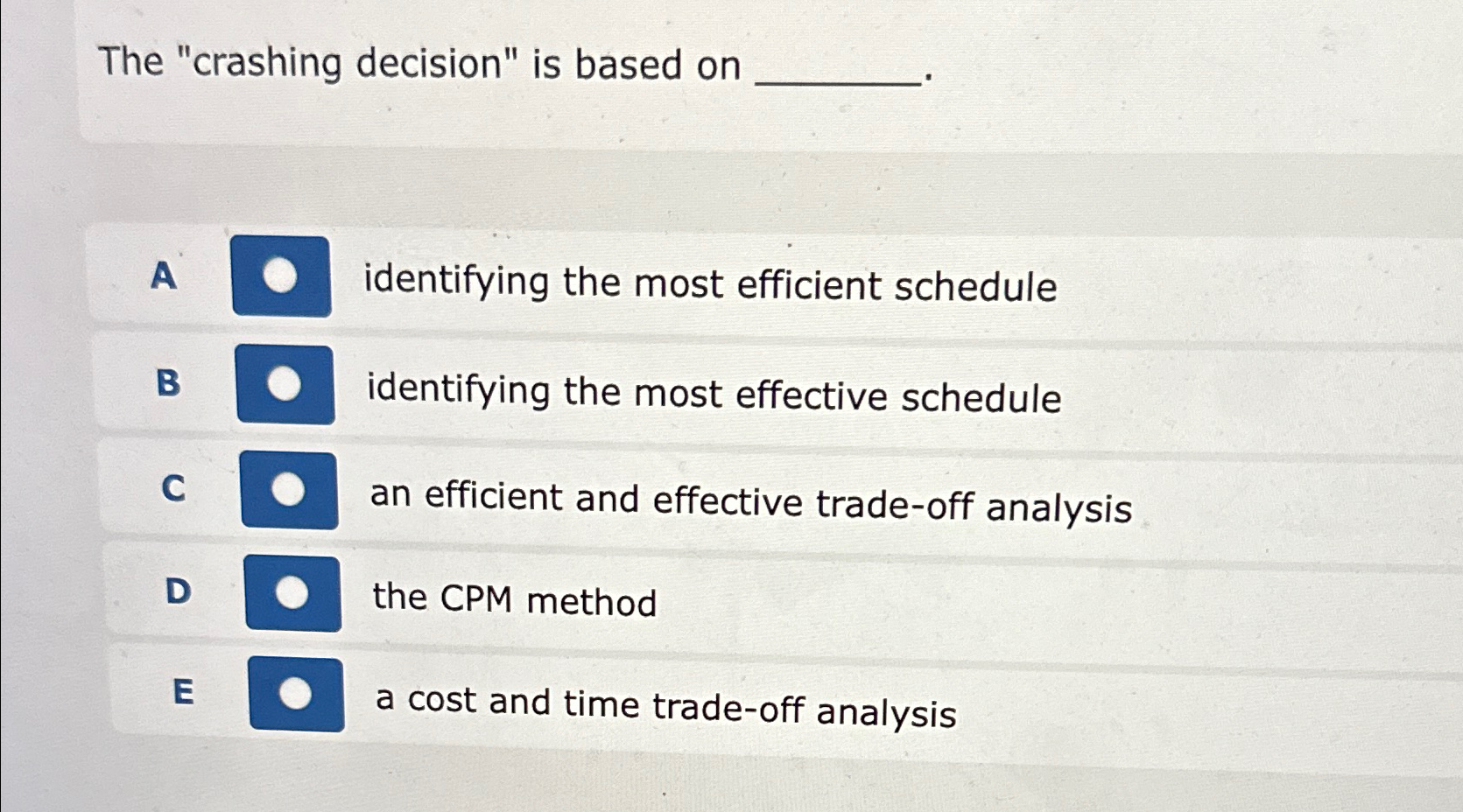  The "crashing decision" is based on A identifying the most efficient