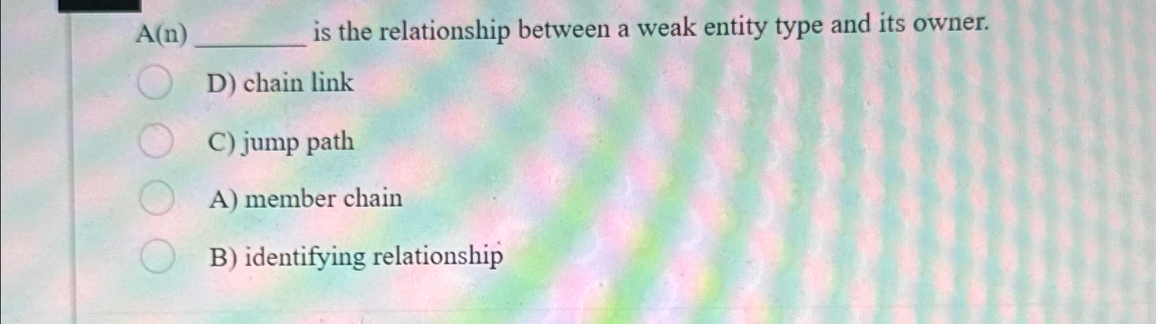  A(n) is the relationship between a weak entity type and its