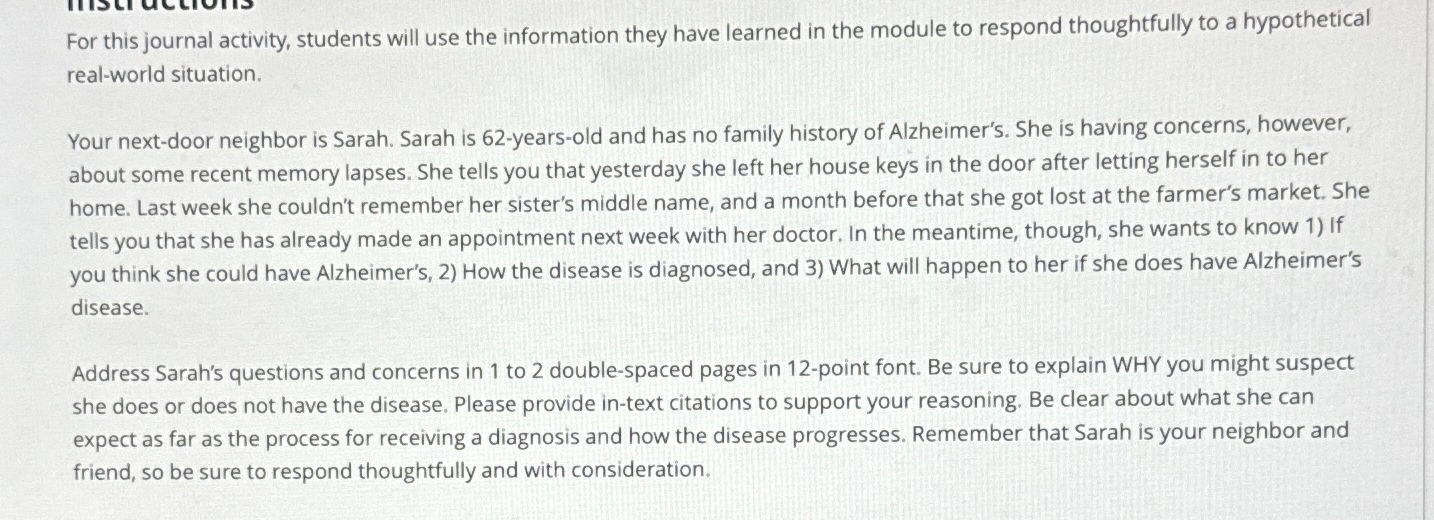  For this journal activity, students will use the information they have