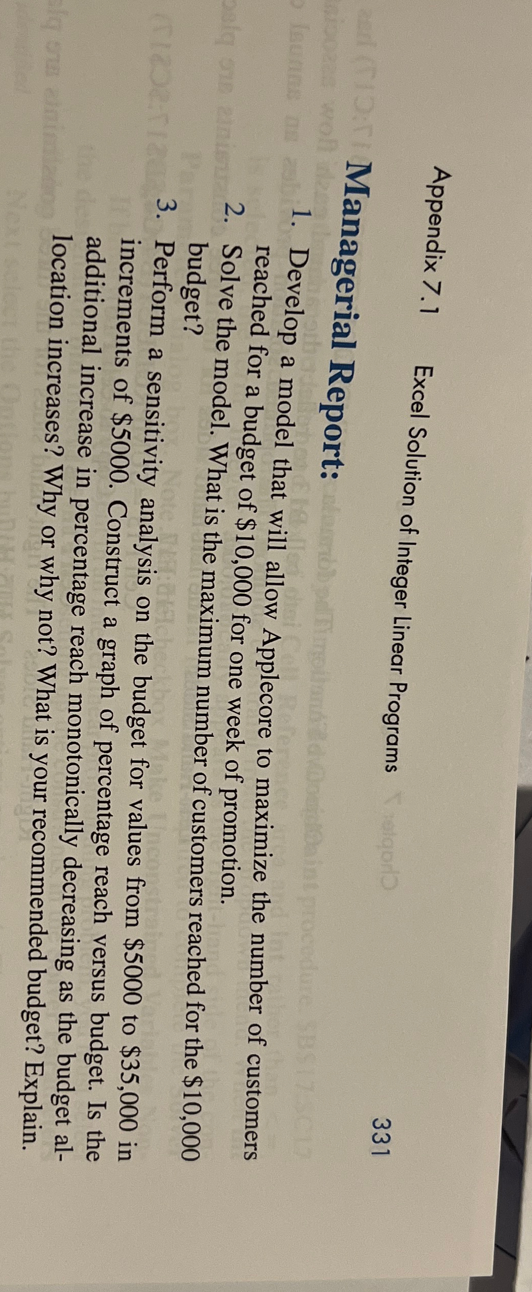  Develop a Appendix 7.1 Excel Solution of Integer Linear Programs 331