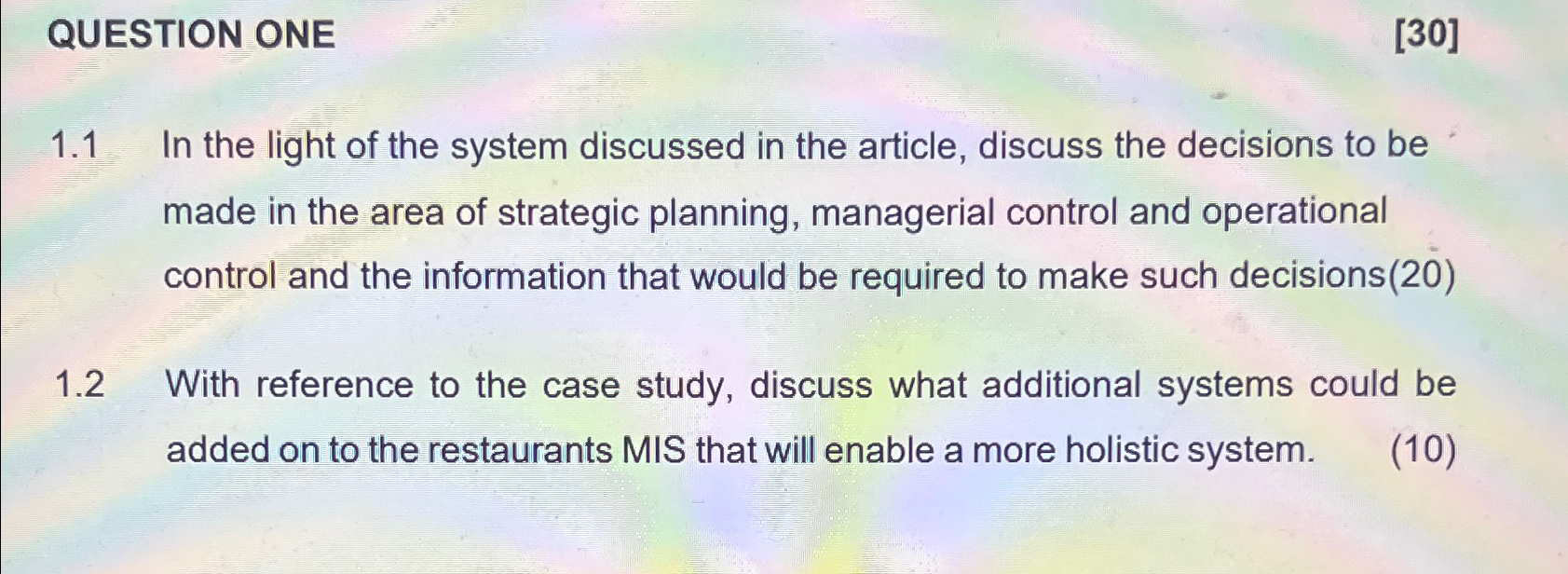  QUESTION ONE [30] 1.1 In the light of the system discussed