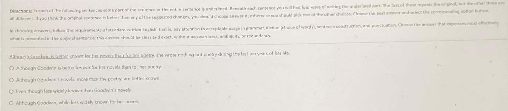  what is presented in the original sentence, this answer should be