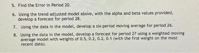 trend adjusted model above, with the alpha and beta values provided, develop