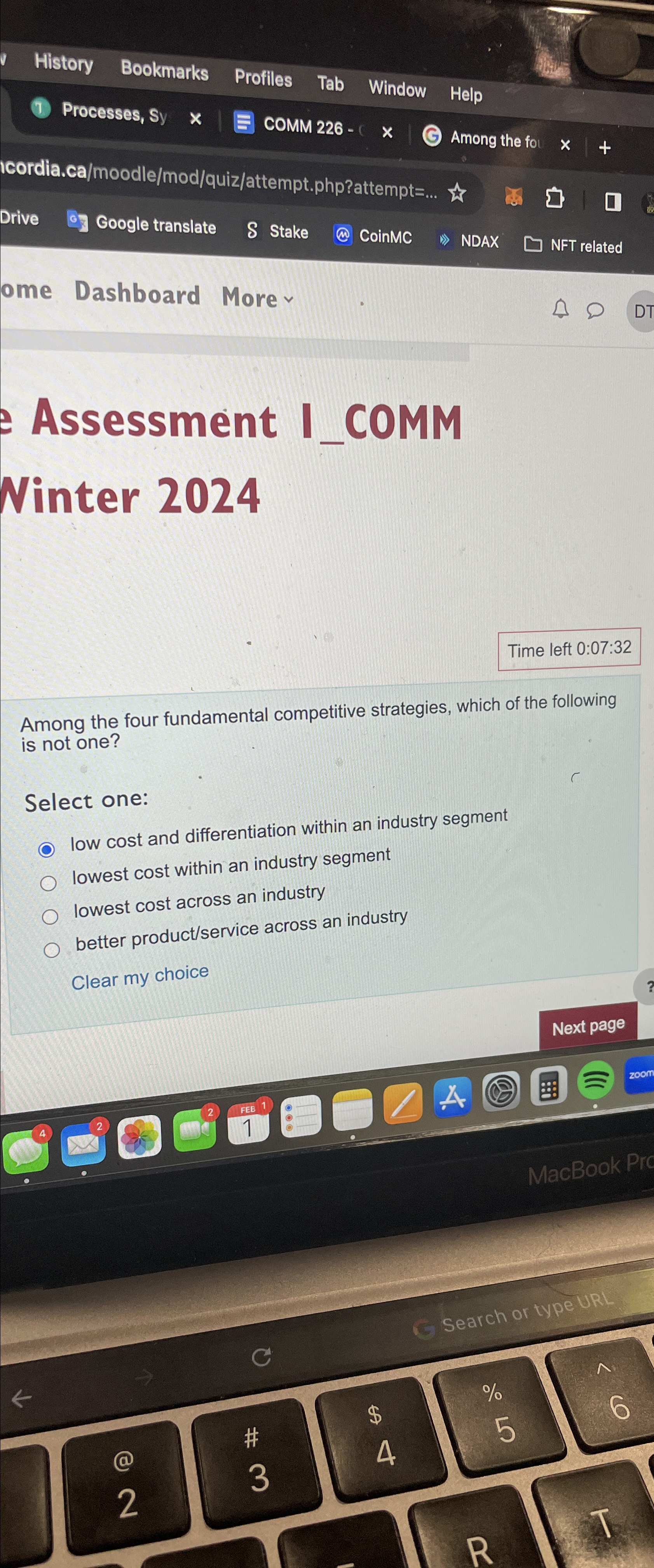  Assessment I_COMM Ninter 2024 Time left 0:07:32 Among the four fundamental