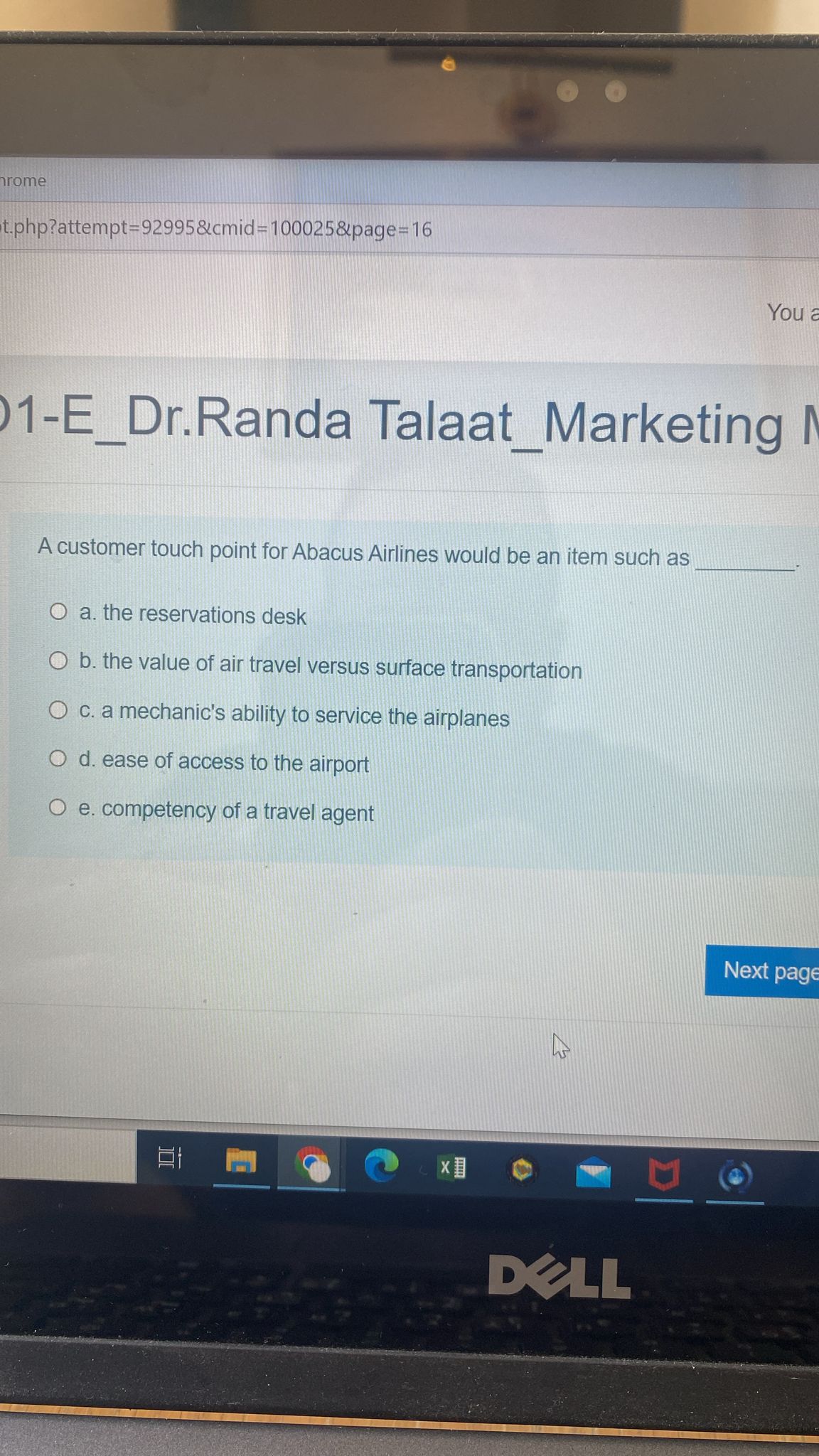  A customer touch point for Abacus Airlines would be an item