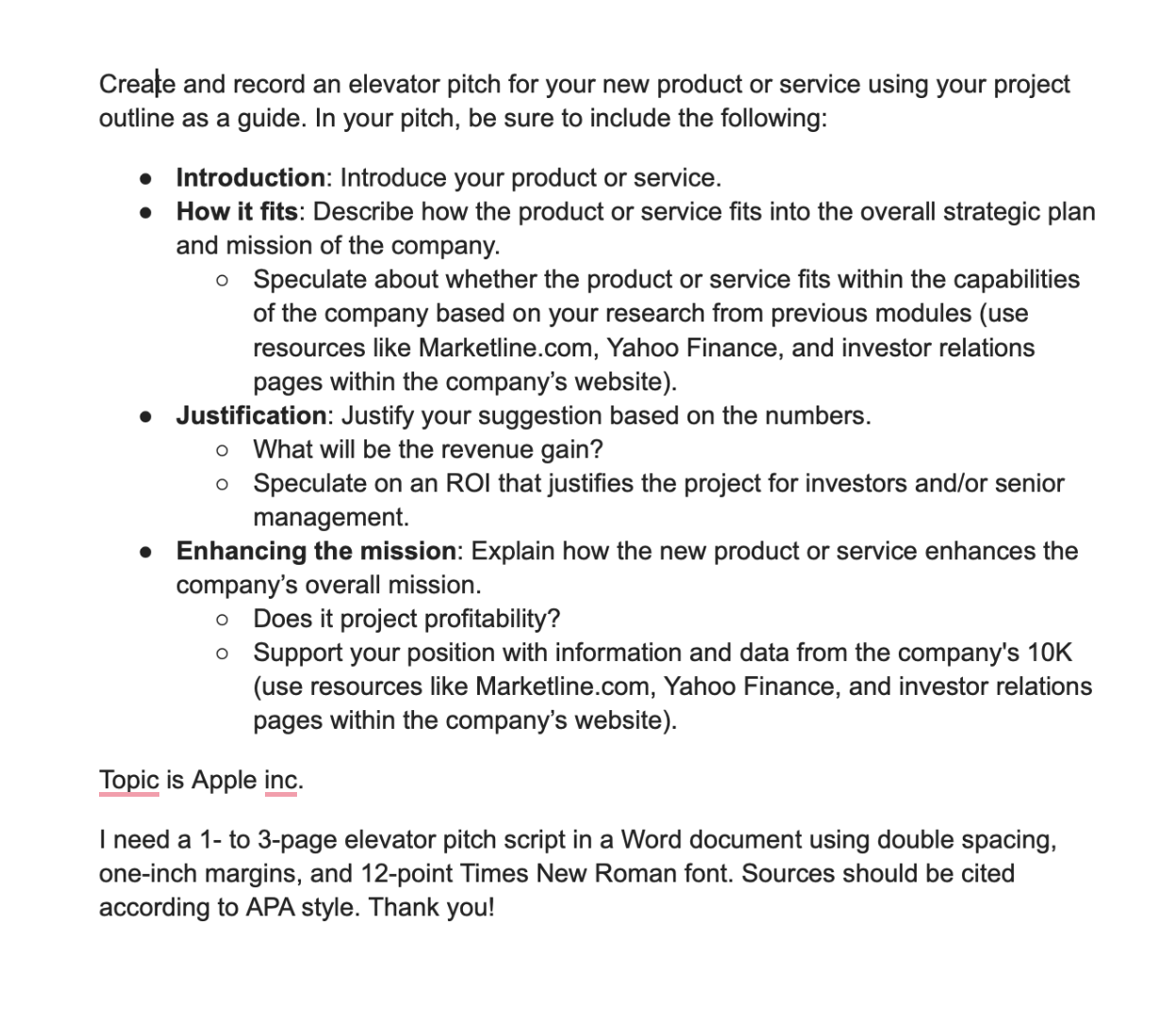 Create and record an elevator pitch for your new product or service