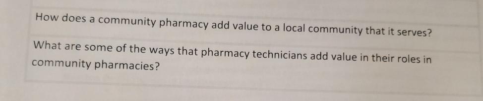 How does a community pharmacy add value to a local community