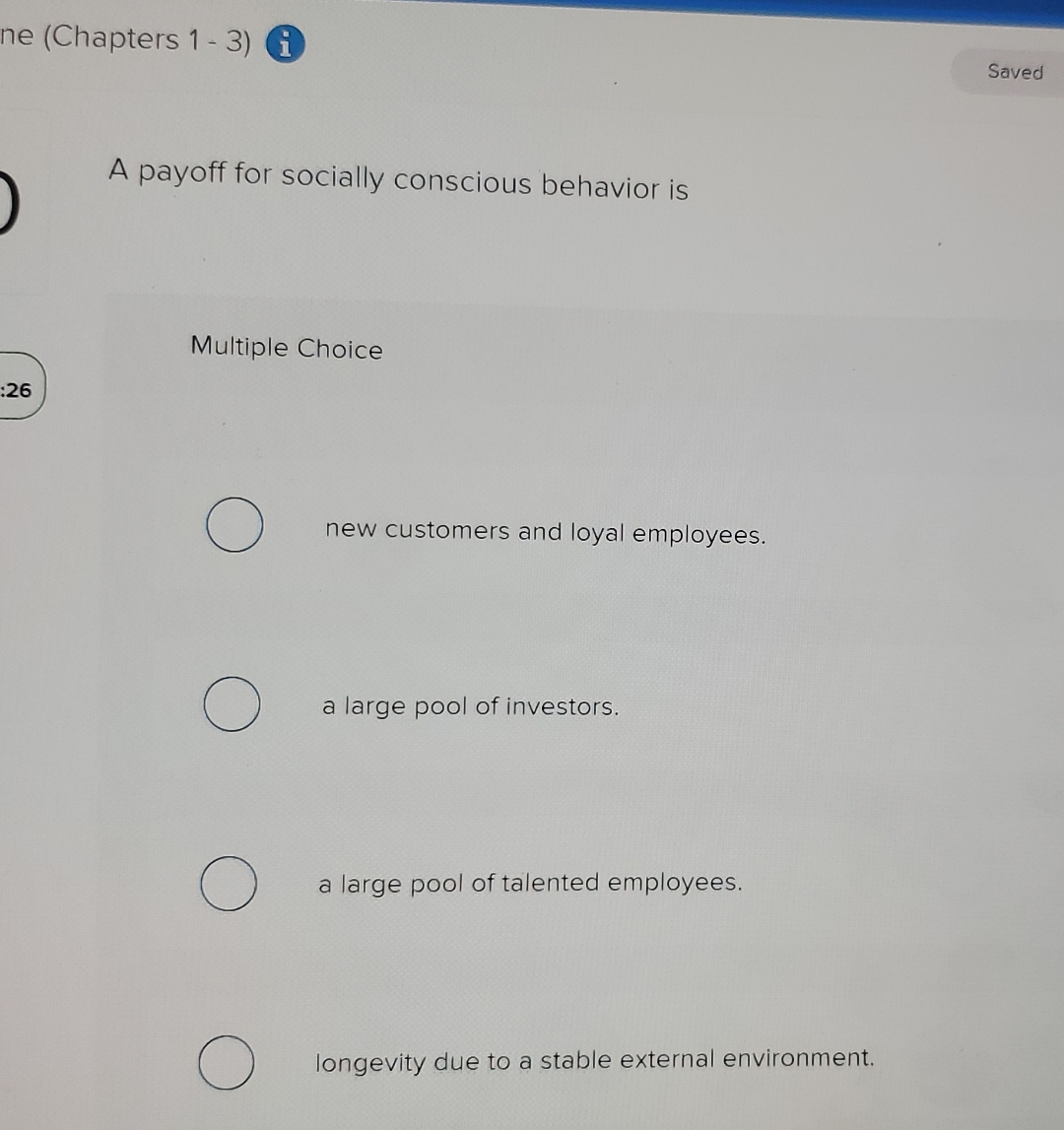  ne (Chapters 1-3) Saved A payoff for socially conscious behavior is