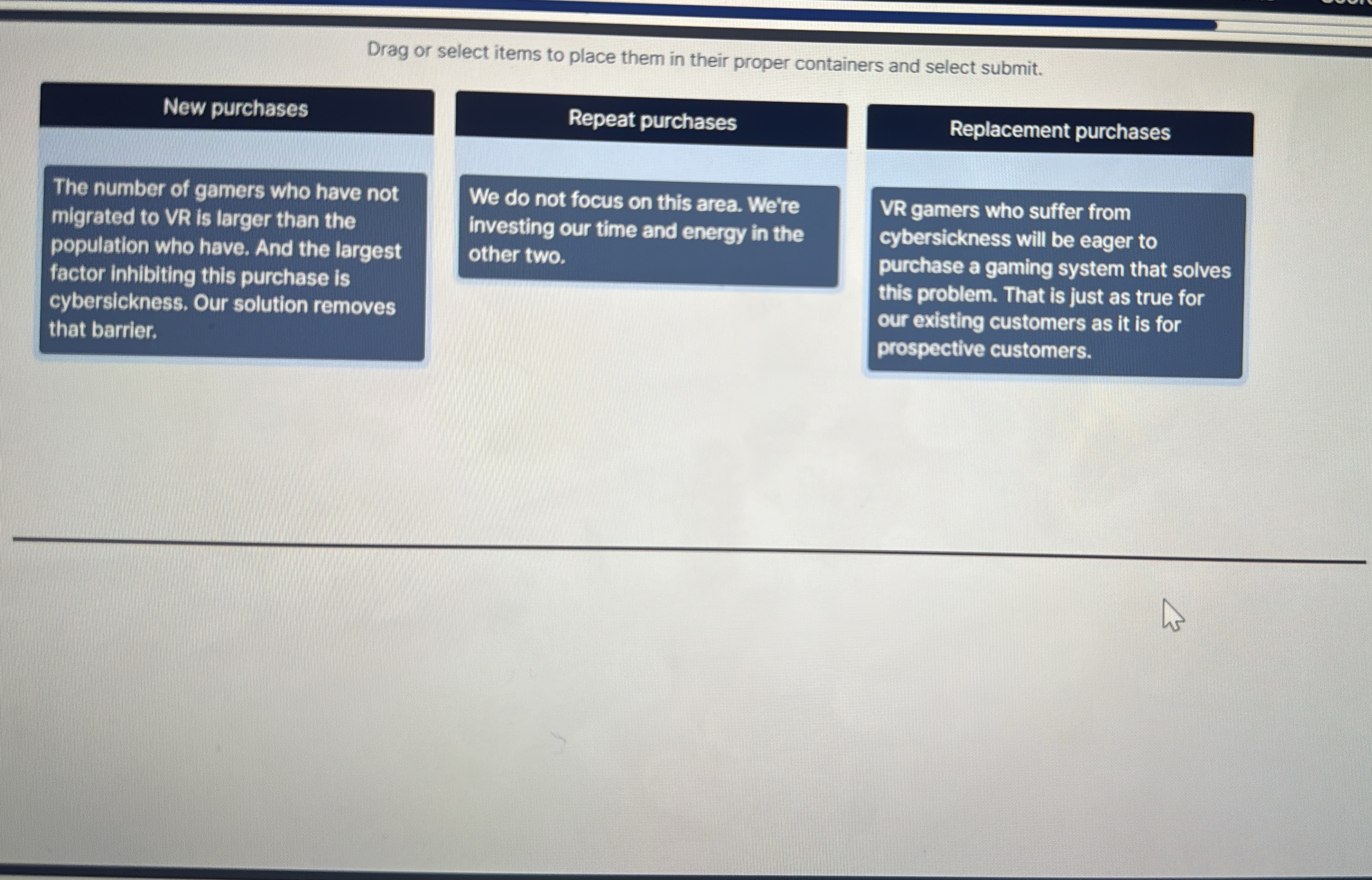  Drag or select items to place them in their proper containers