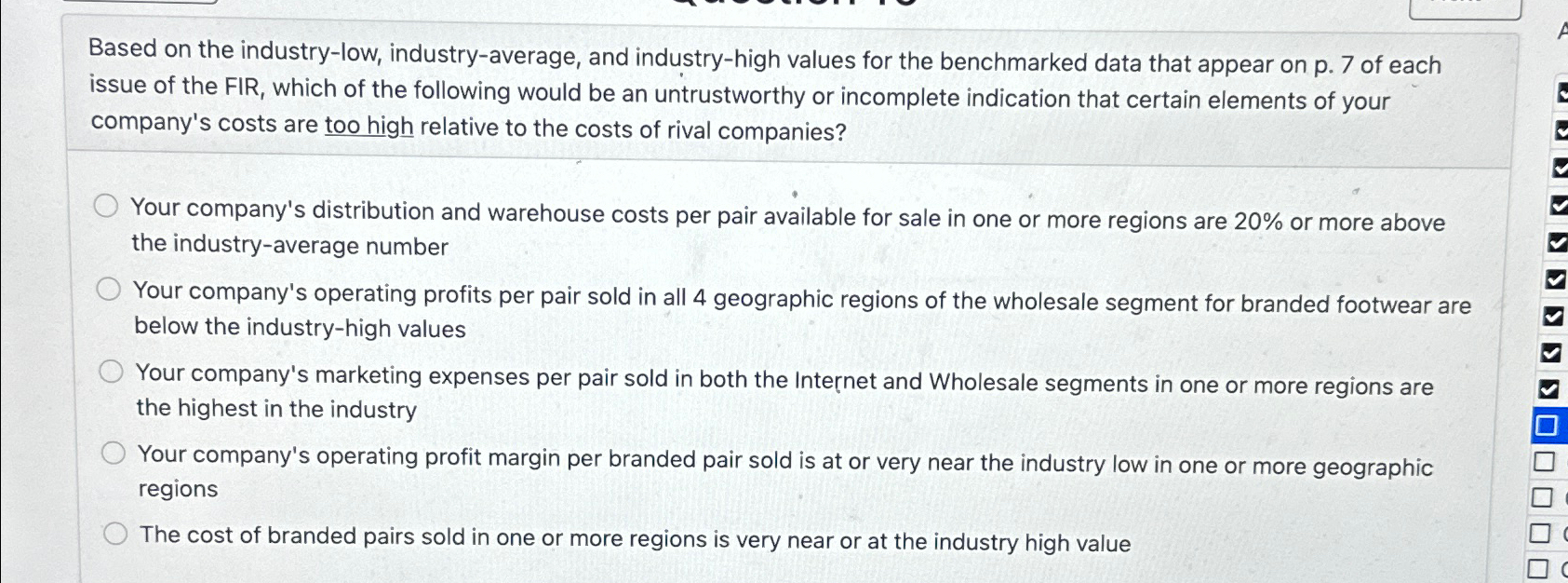 Based on the industry-low, industry-average, and industry-high values for the benchmarked