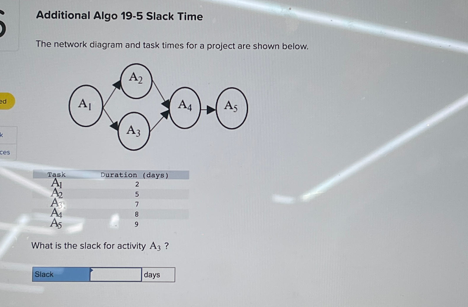  Additional Algo 19-5 Slack Time The network diagram and task times