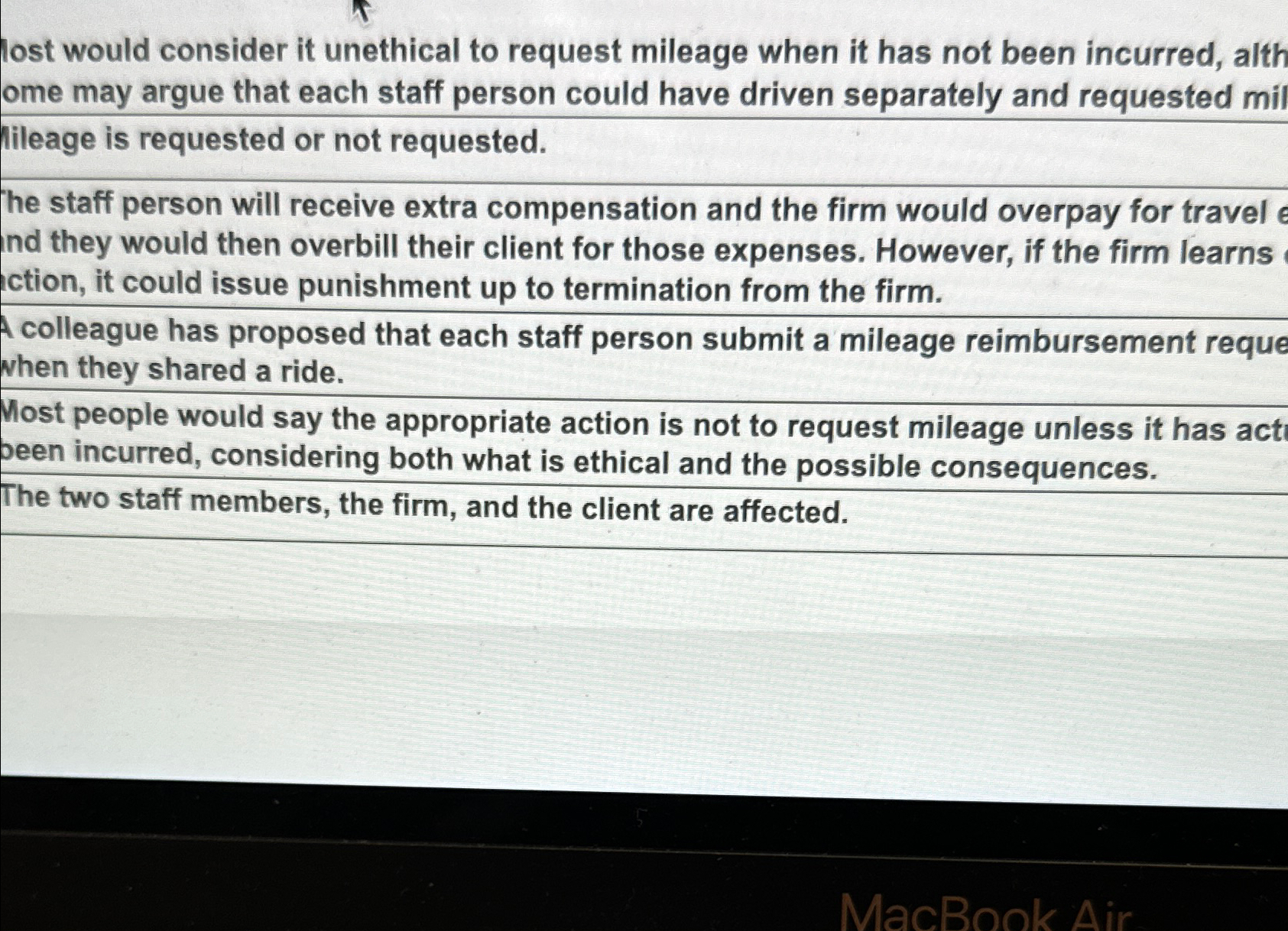  lost would consider it unethical to request mileage when it has