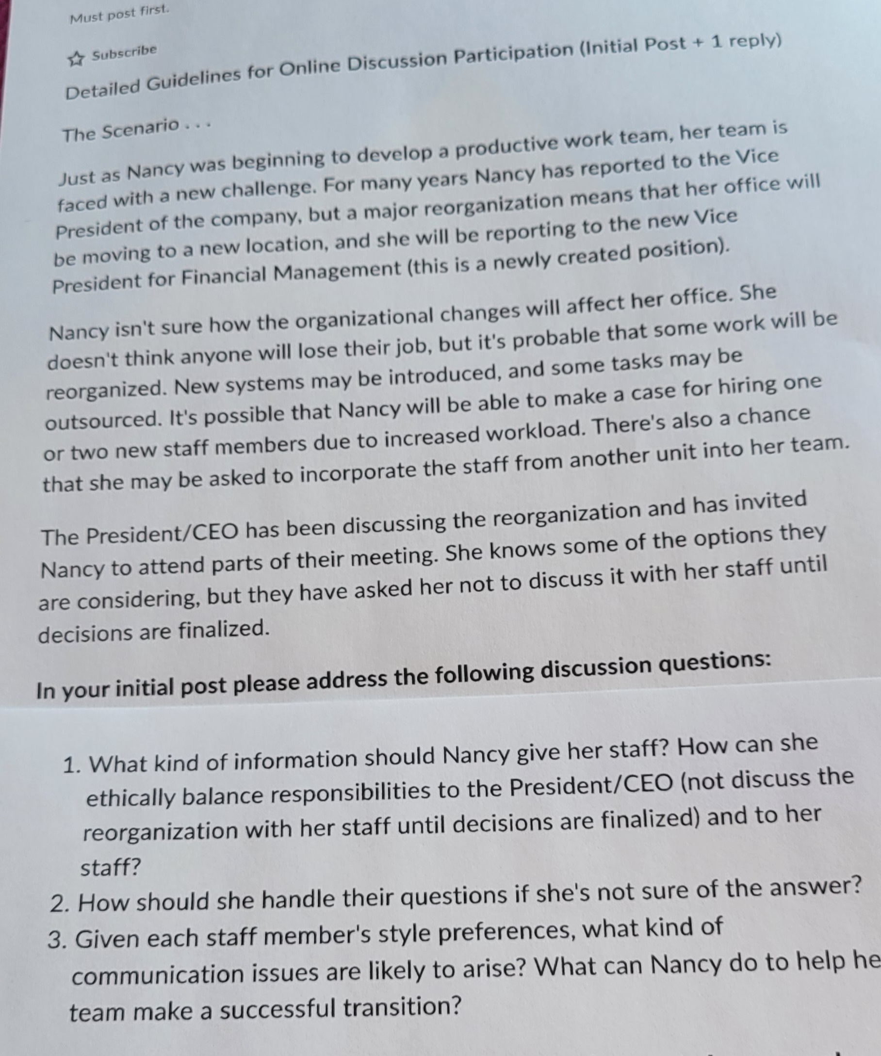  Just as Nancy was beginning to develop a productive work team,