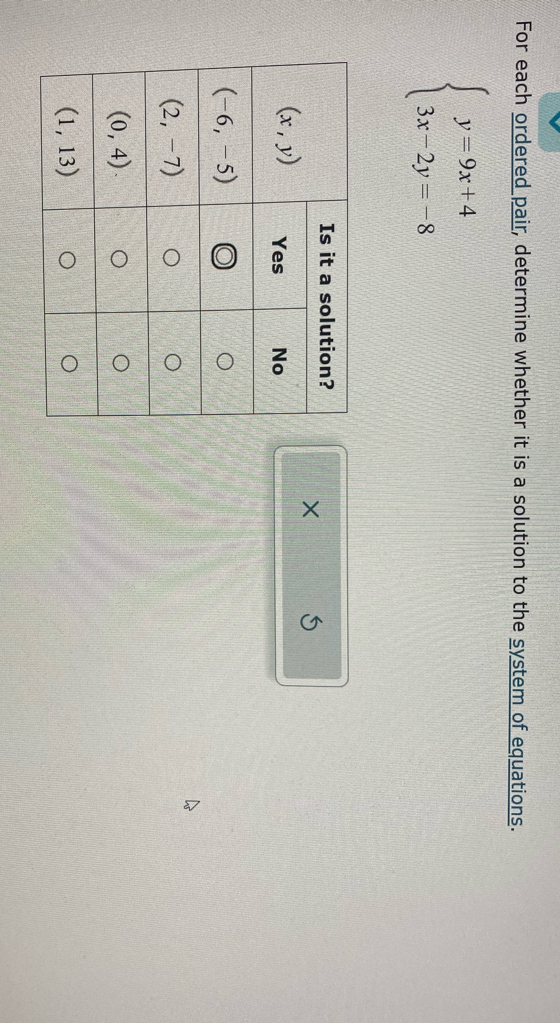  For each ordered pair, determine whether it is a solution to