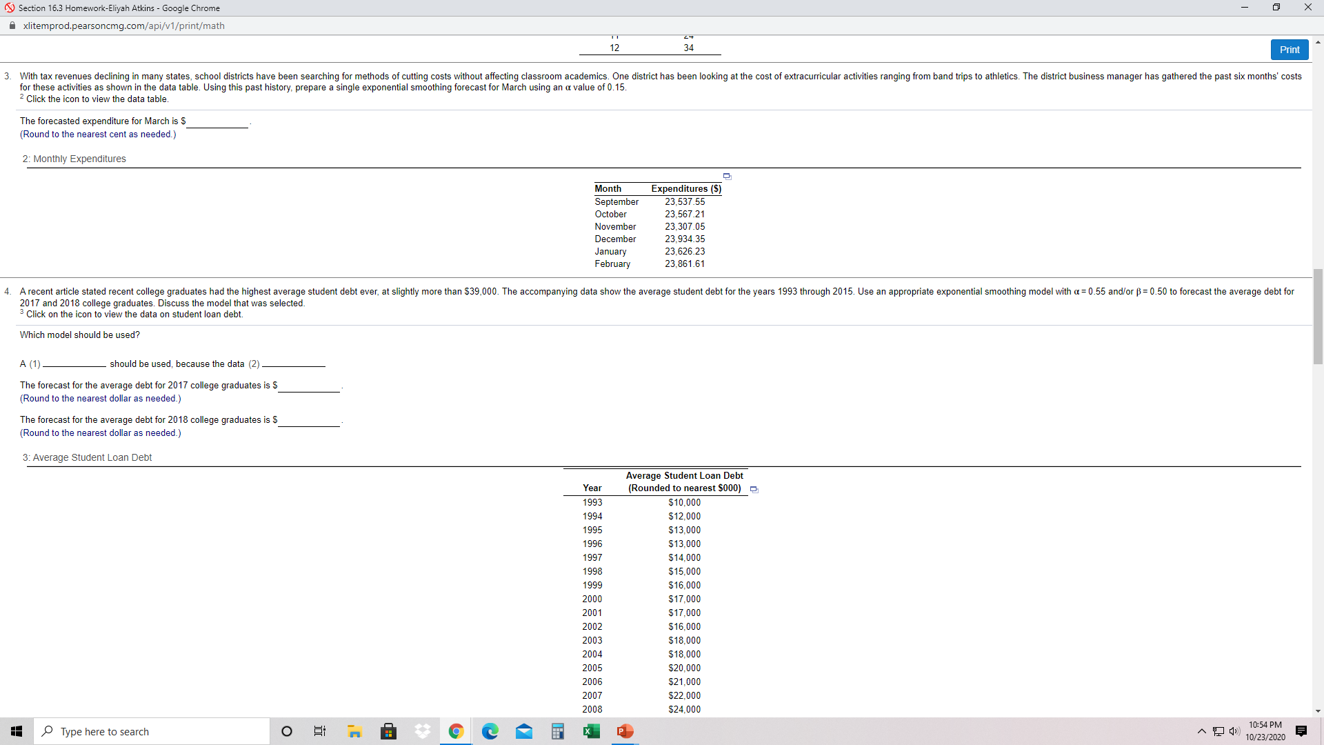 Atkins - Google Chrome X xlitemprod.pearsoncmg.com/api/v1/print/math The single exponential smoothing model The