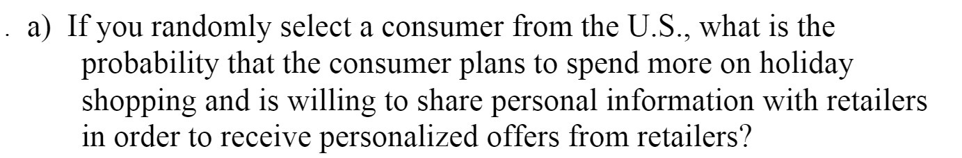  . a) If you randomly select a consumer from the U.S.,