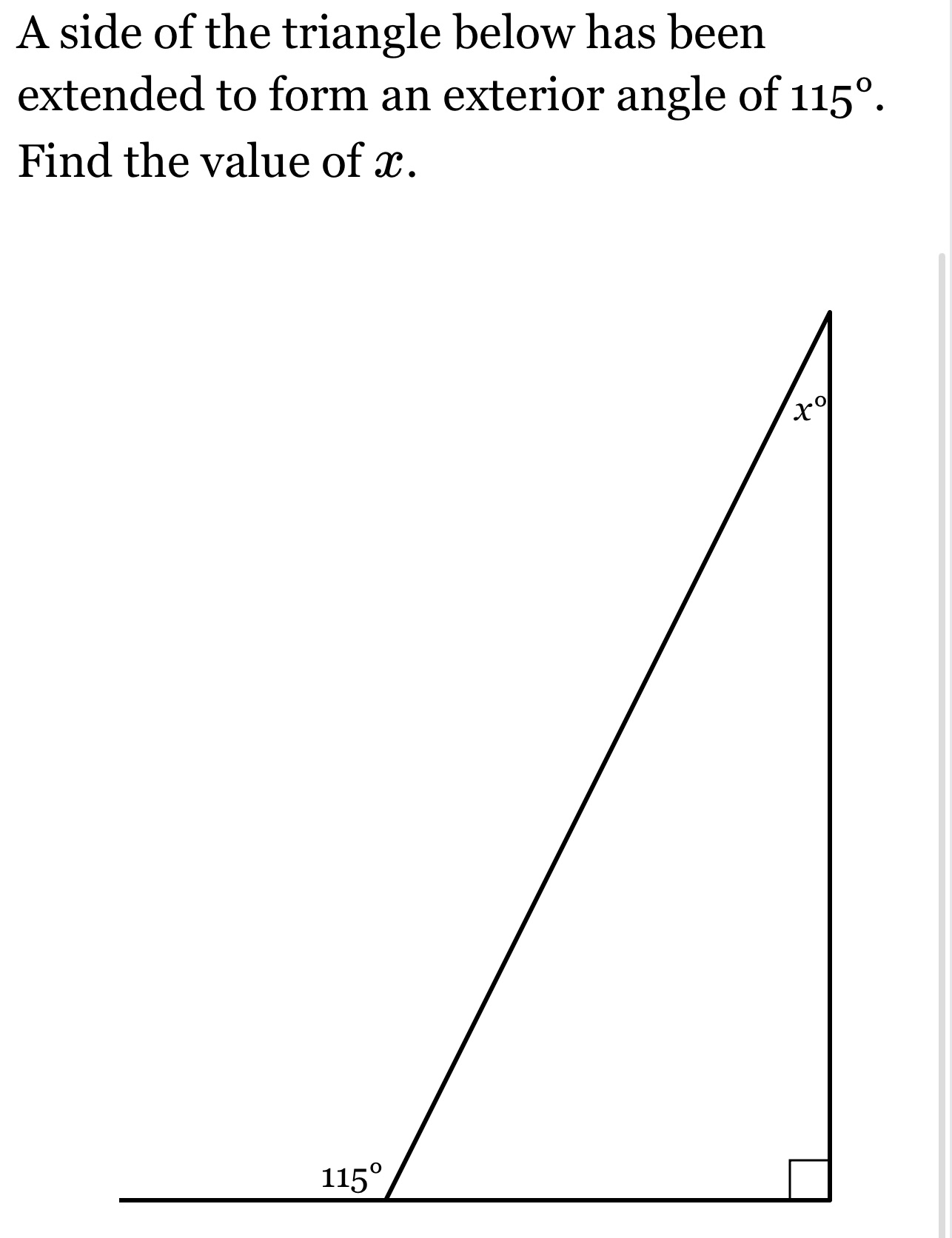 Answer this please A side of the triangle below has been extended