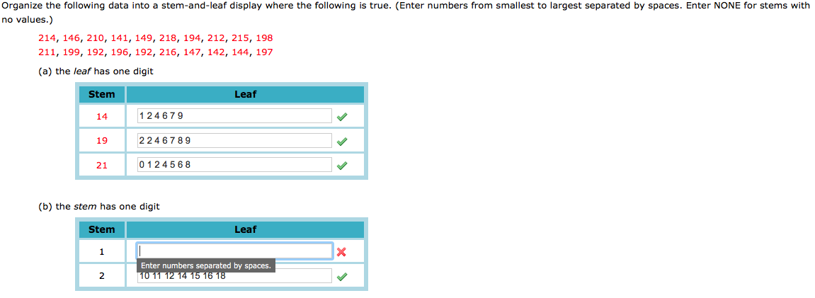 How do I organize the data into a stem and leaf display?