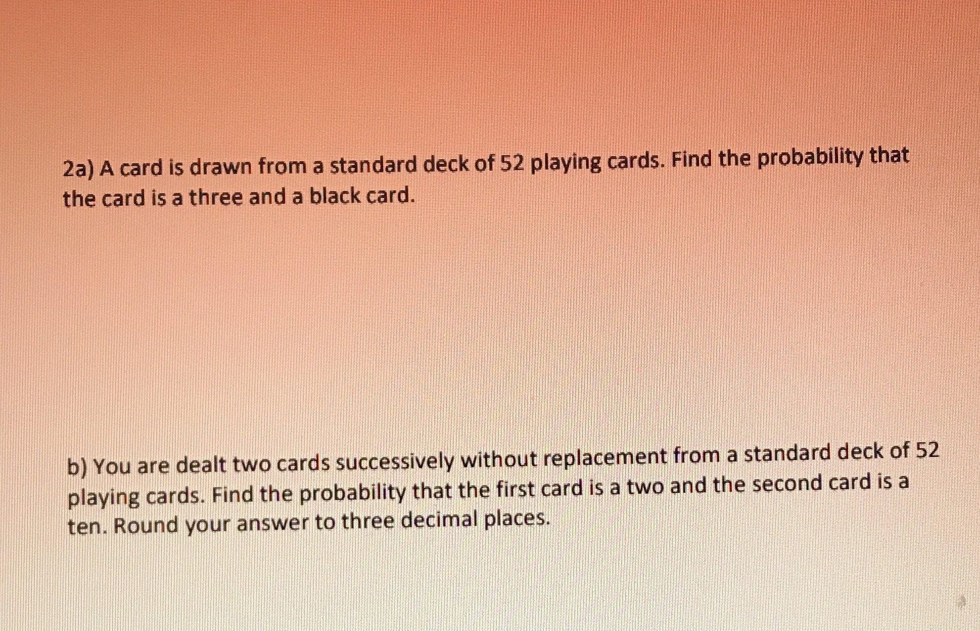 Help me solve this problem please 2a) A card is drawn from