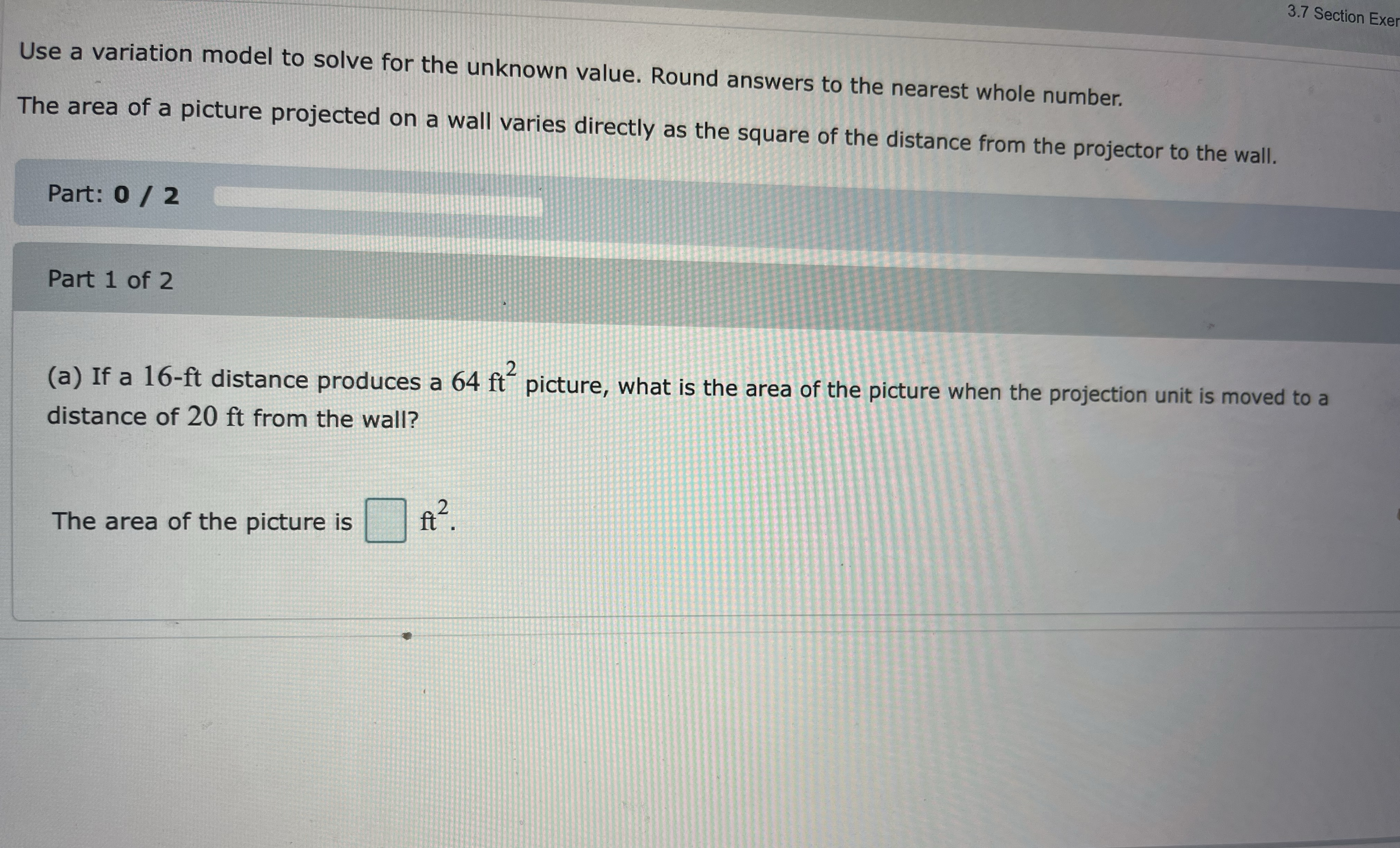  3.7 Section Exer Use a variation model to solve for the