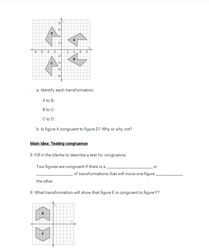 idea: Congruent figures 1. Fill in the blanks to describe congruent figures.