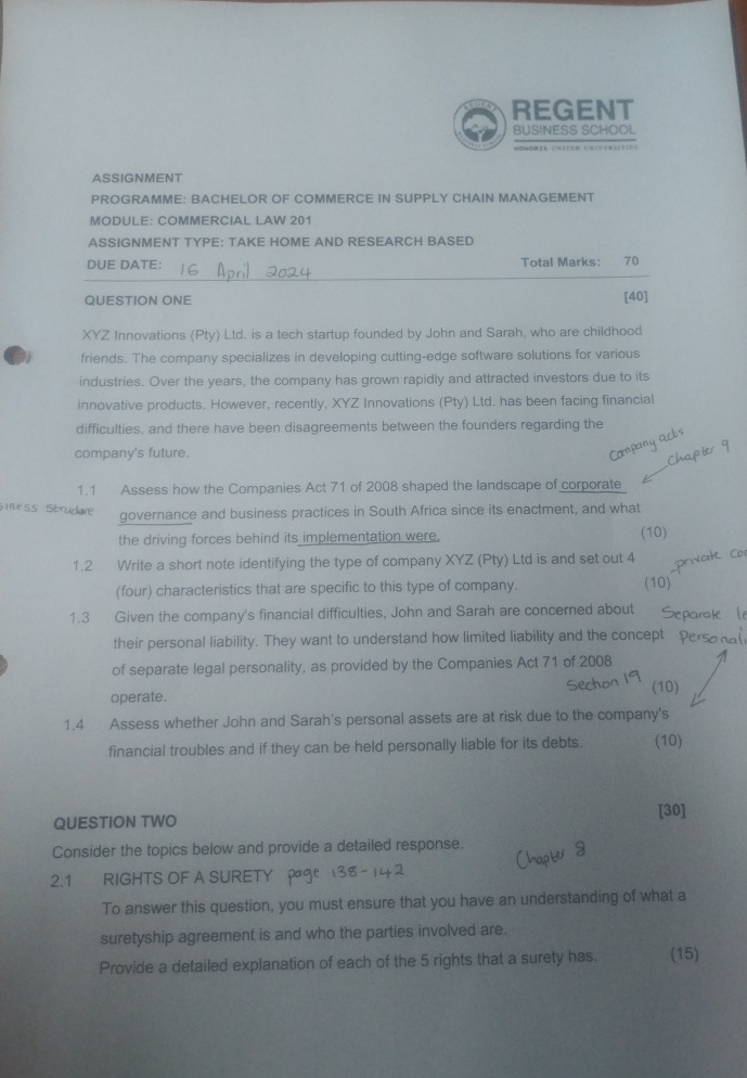  ASSIGNMENT PROGRAMME: BACHELOR OF COMMERCE IN SUPPLY CHAIN MANAGEMENT MODULE: COMMERCIAL