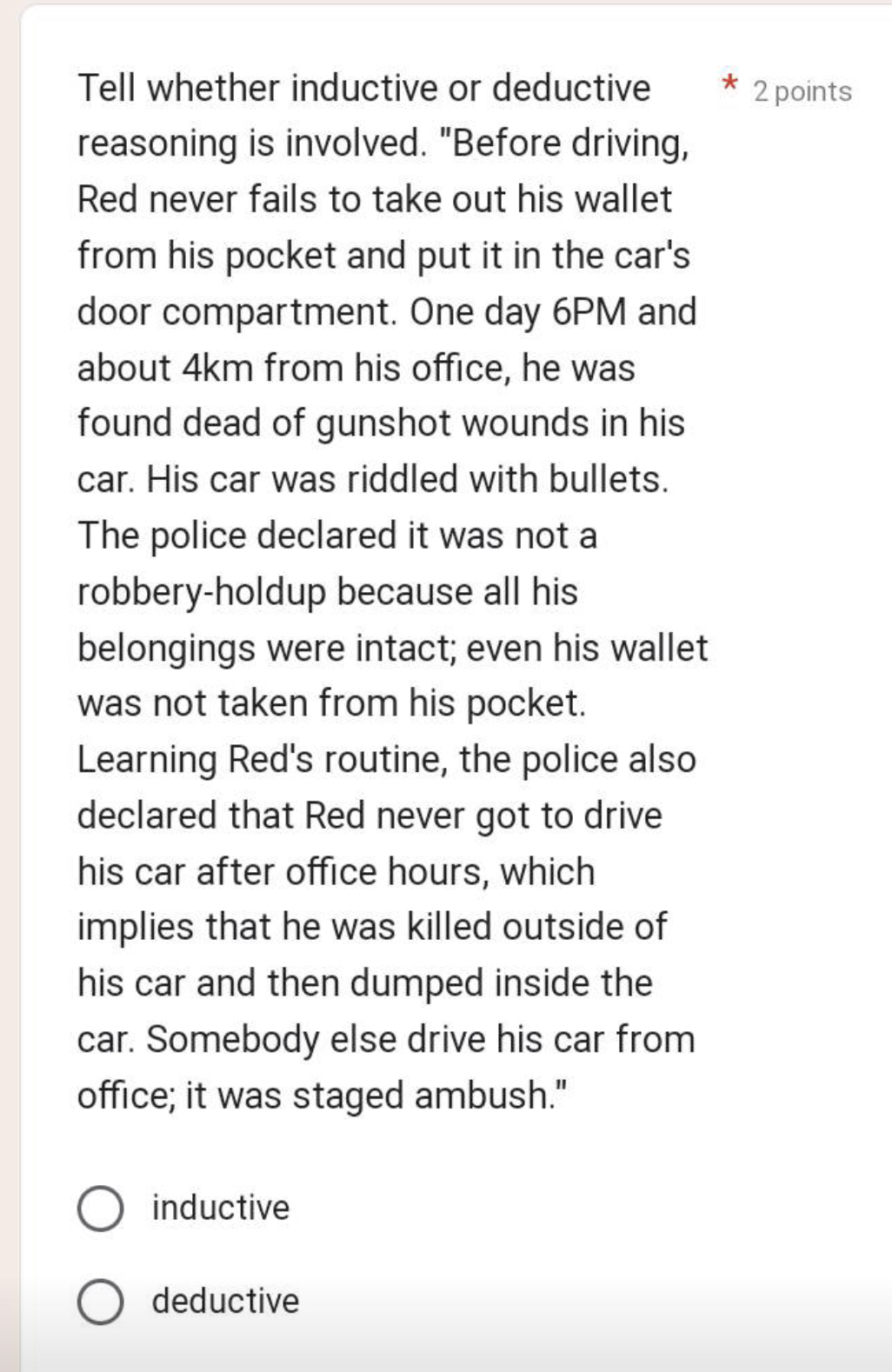 with solution thankyou Tell whether inductive or deductive * 2 points reasoning