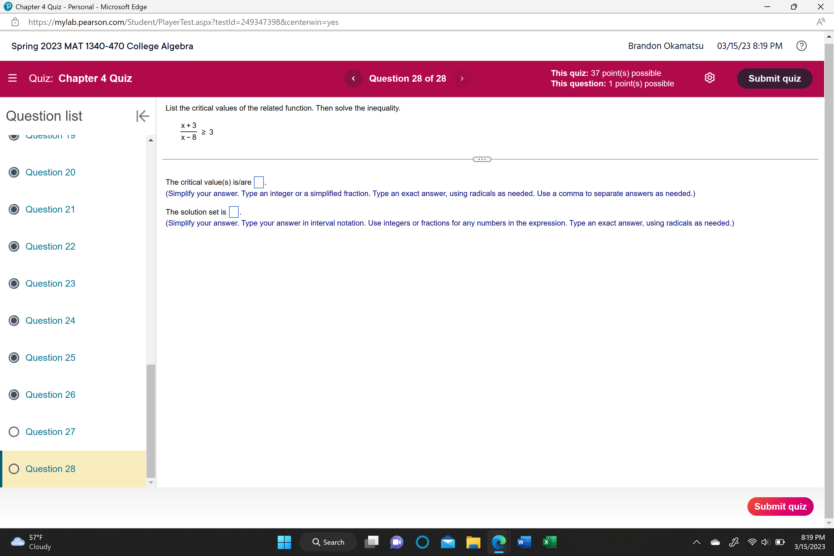  @ Chapter4 Quiz Personal Microsoft Edge * ET X E] https://my|ab.pearson.com/Student/PlayeI'Test.asp>