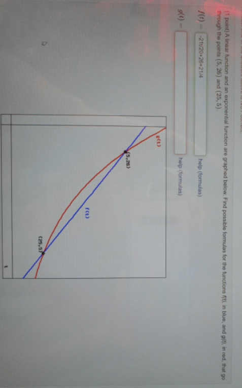 A linear function and an exponential function are graphed below. find possible