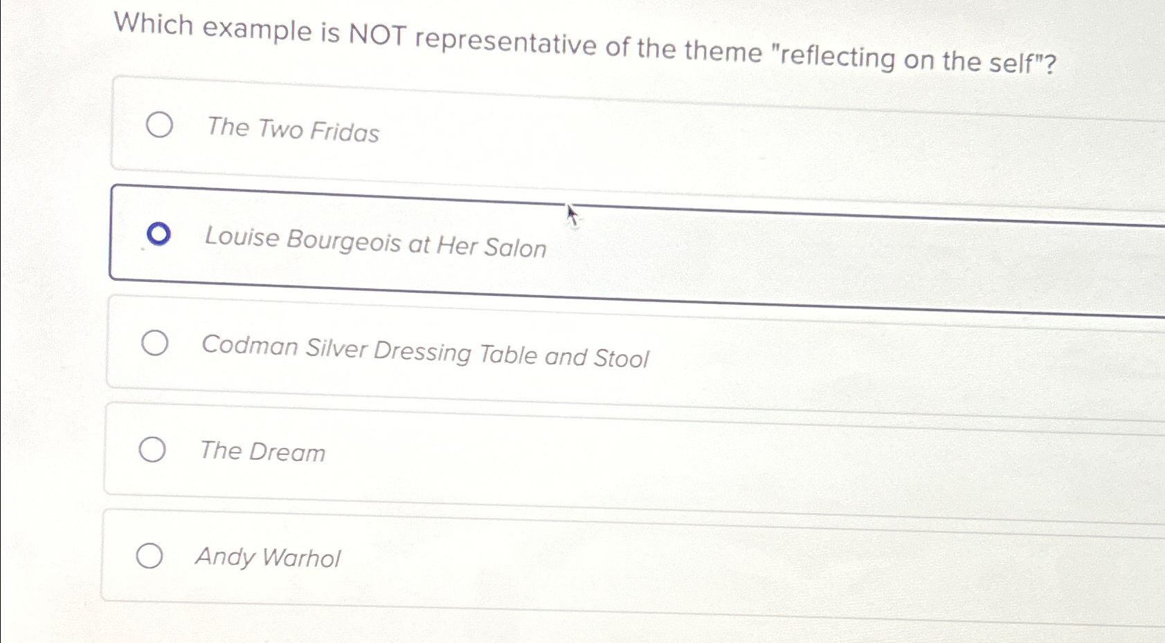  Which example is NOT representative of the theme "reflecting on the