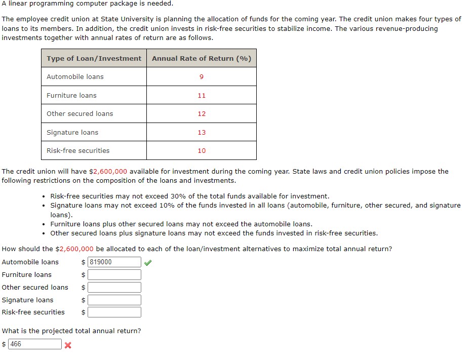please answer all with work!! A Inear programmng computer package is
