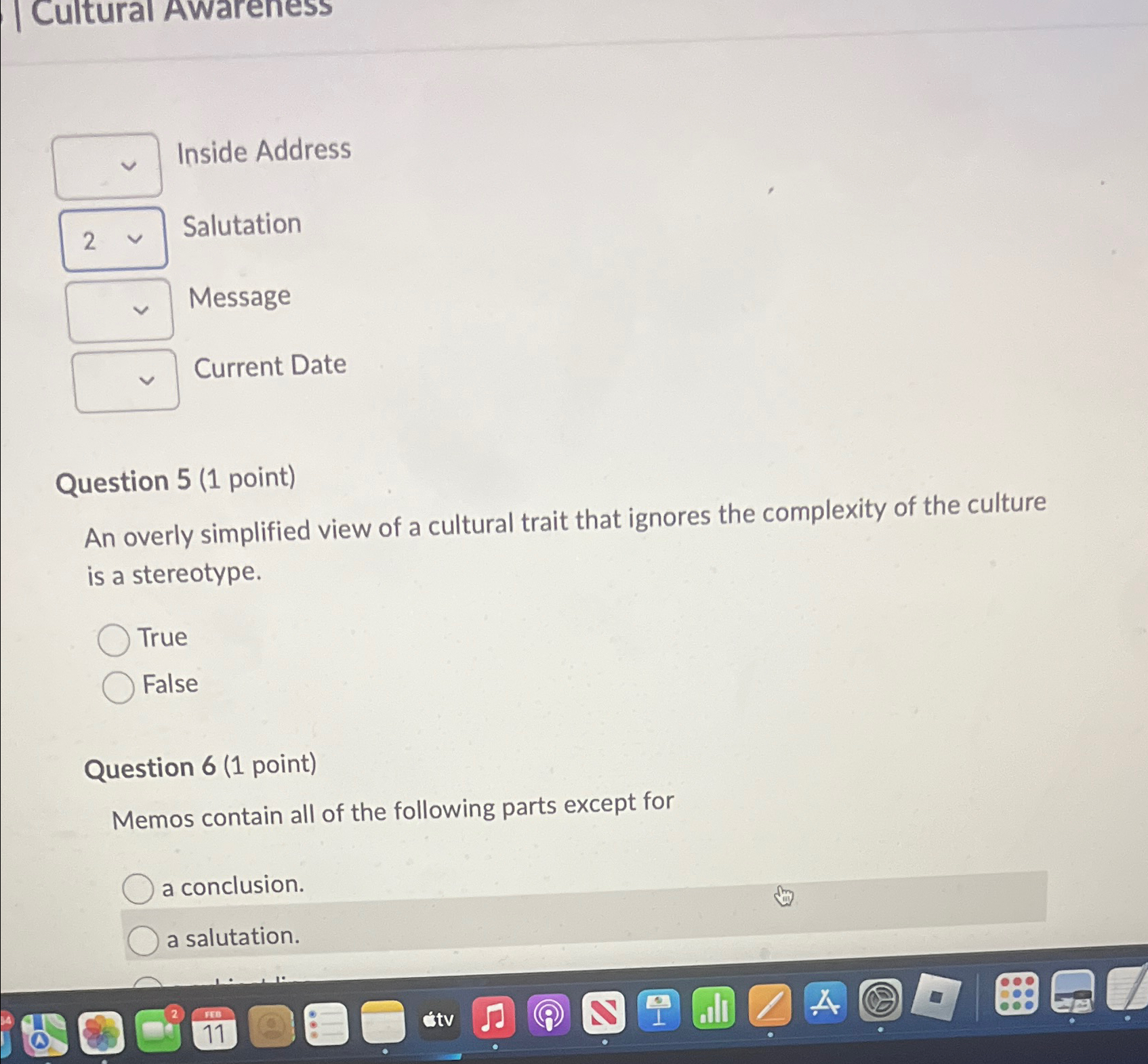  Cultural Awareness Inside Address 2vv Salutation Message Current Date Question 5(1
