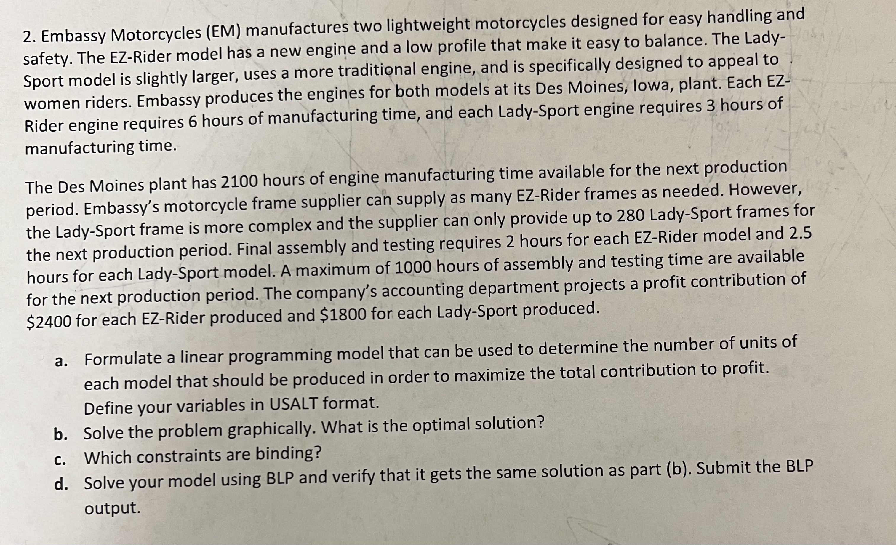I only need help with section d. Im not sure what BLP