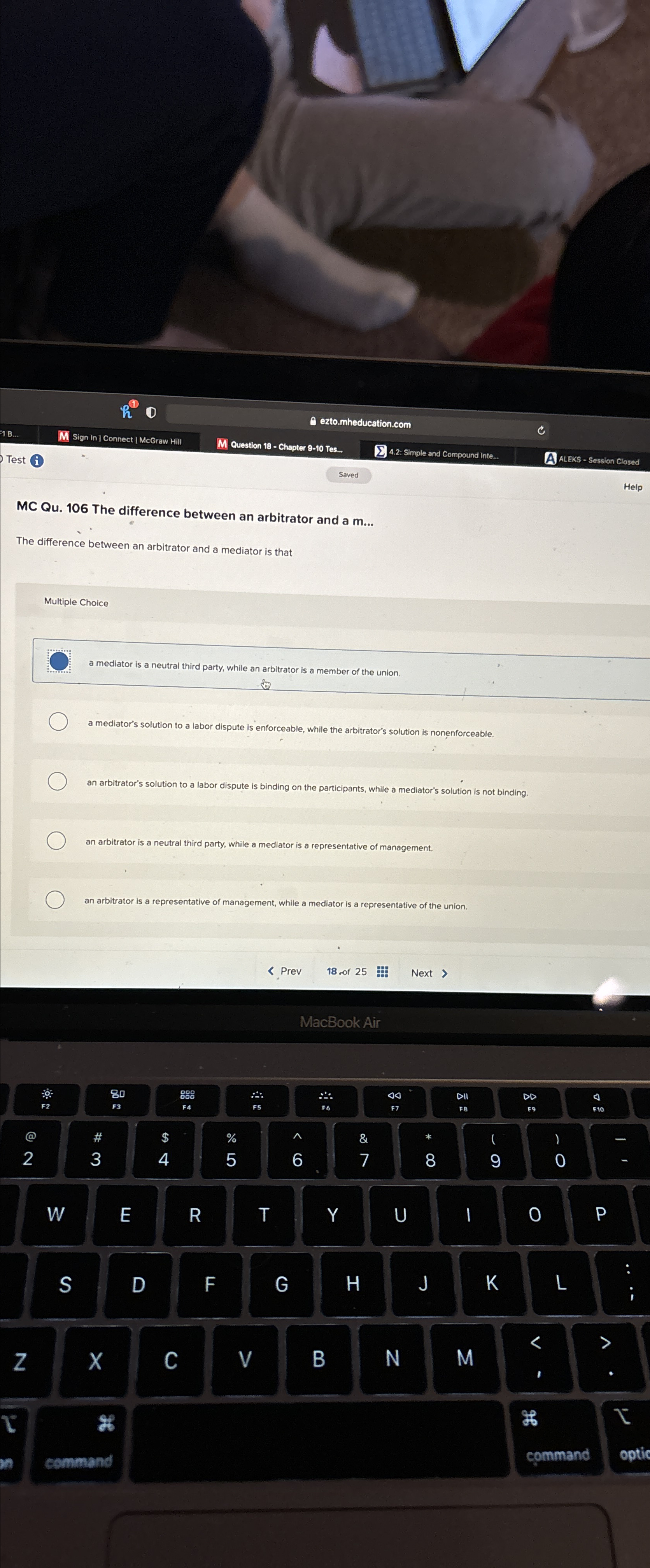  MC Qu.106 The difference between an arbitrator and a m... The