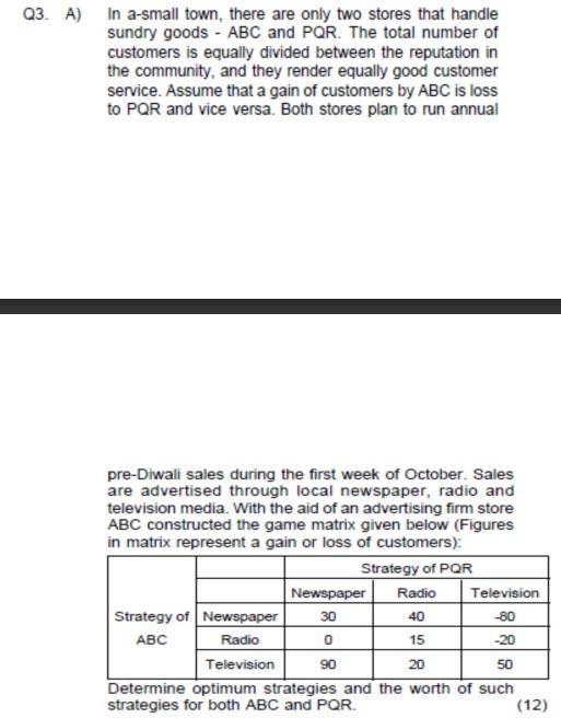 A) In a-small town, there are only two stores that handle