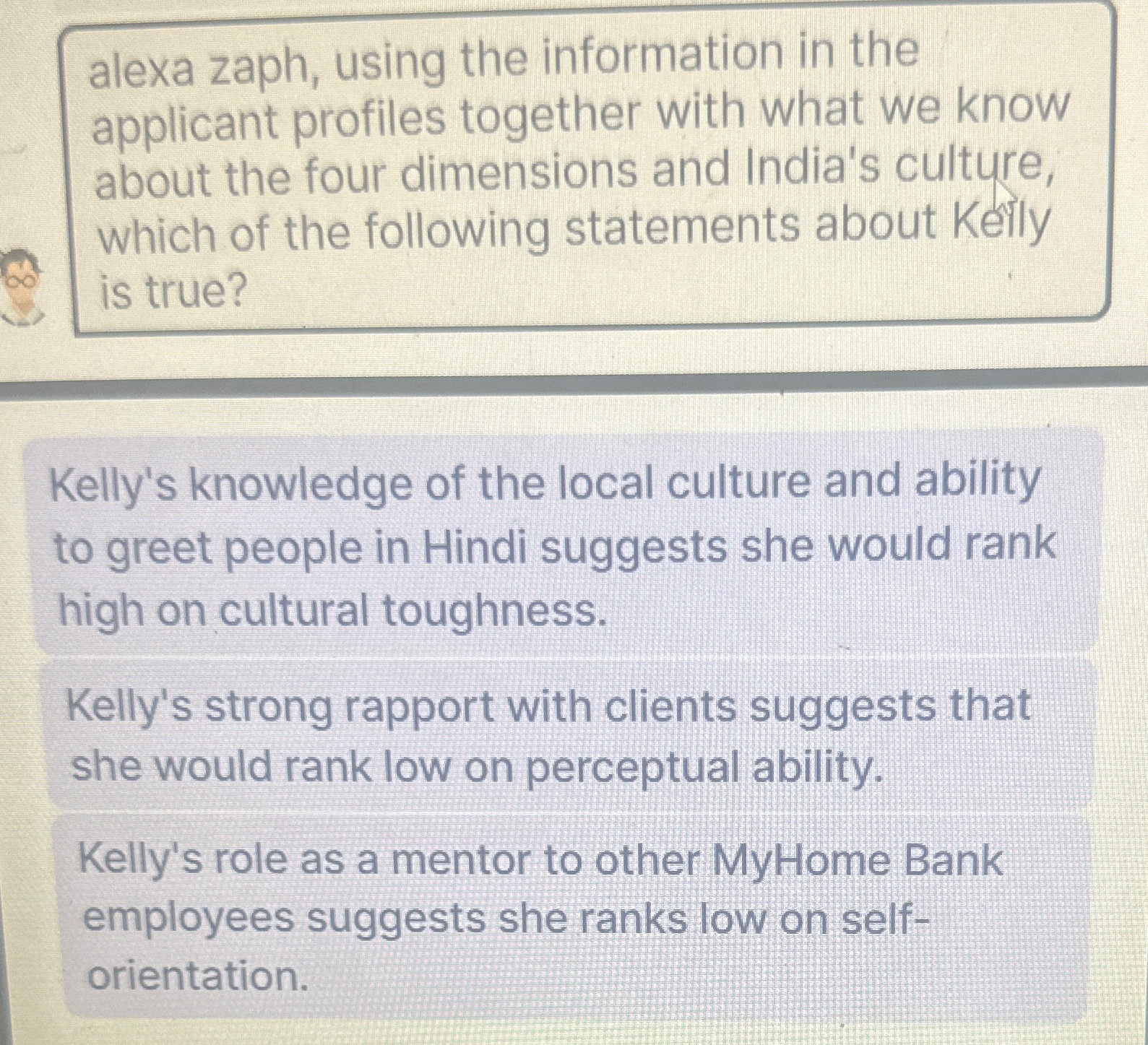  alexa zaph, using the information in the applicant profiles together with