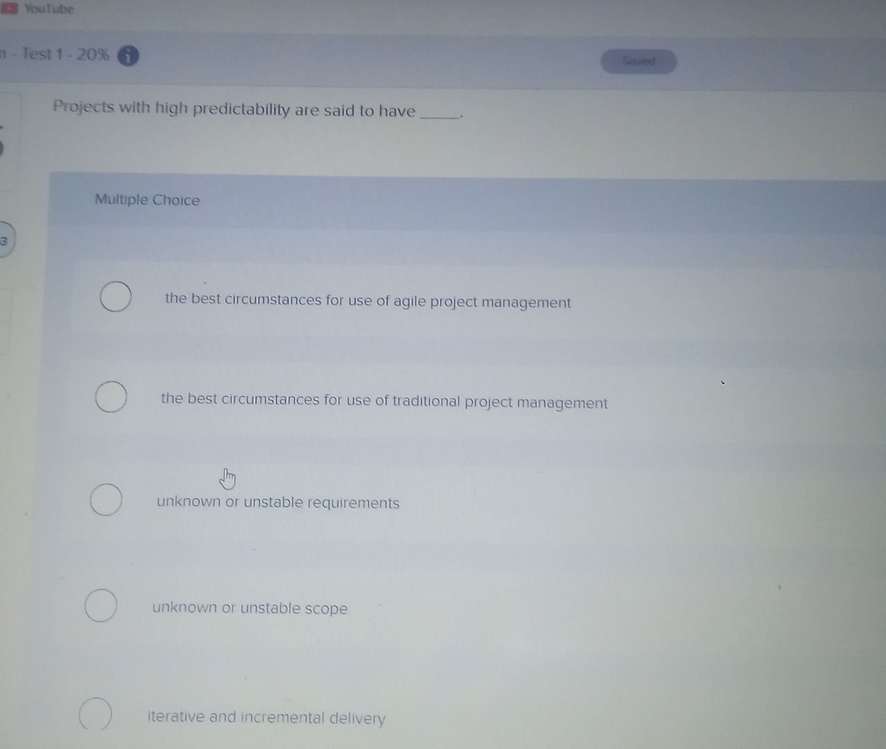  YouTube Test 1-20% Projects with high predictability are said to have