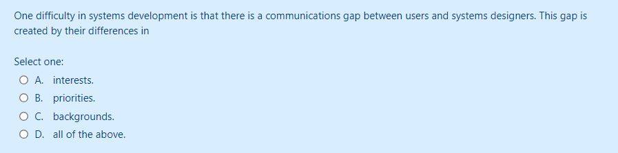  One difficulty in systems development is that there is a communications