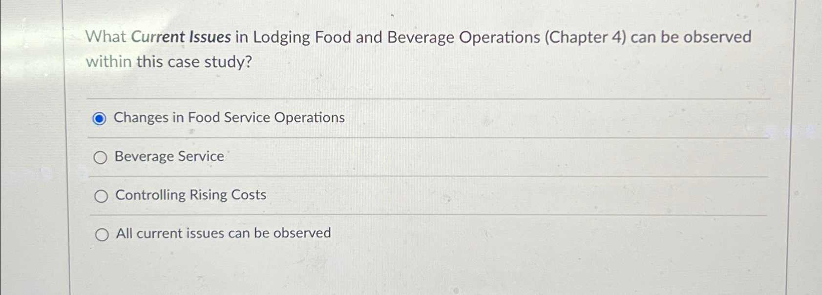  What Current Issues in Lodging Food and Beverage Operations (Chapter 4)