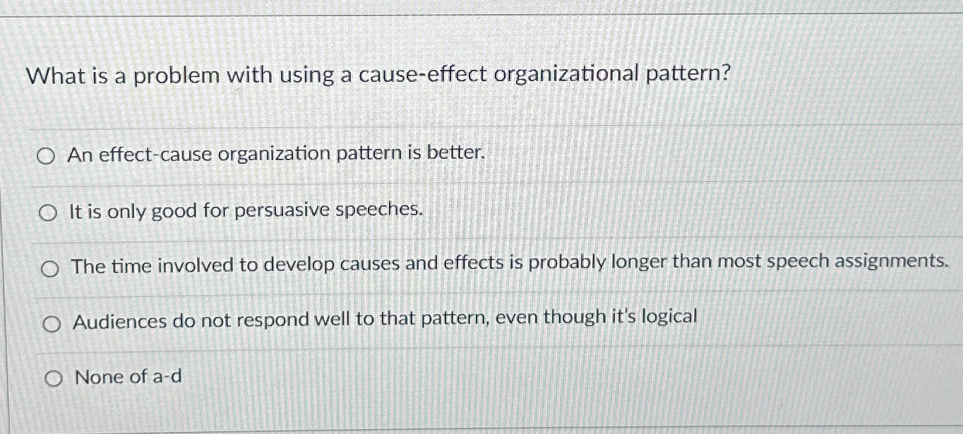  What is a problem with using a cause-effect organizational pattern? An