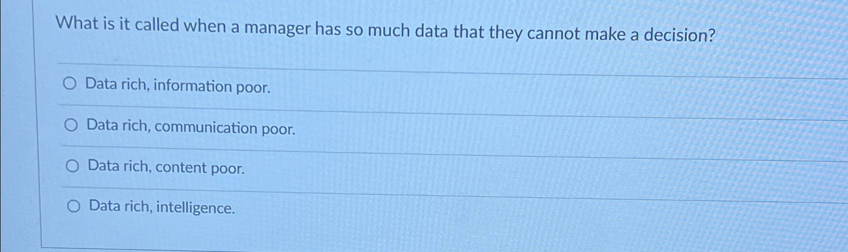  What is it called when a manager has so much data