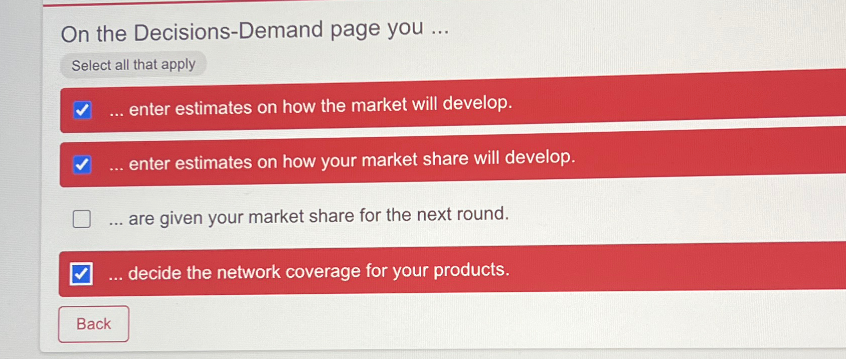  On the Decisions-Demand page you ... Select all that apply enter