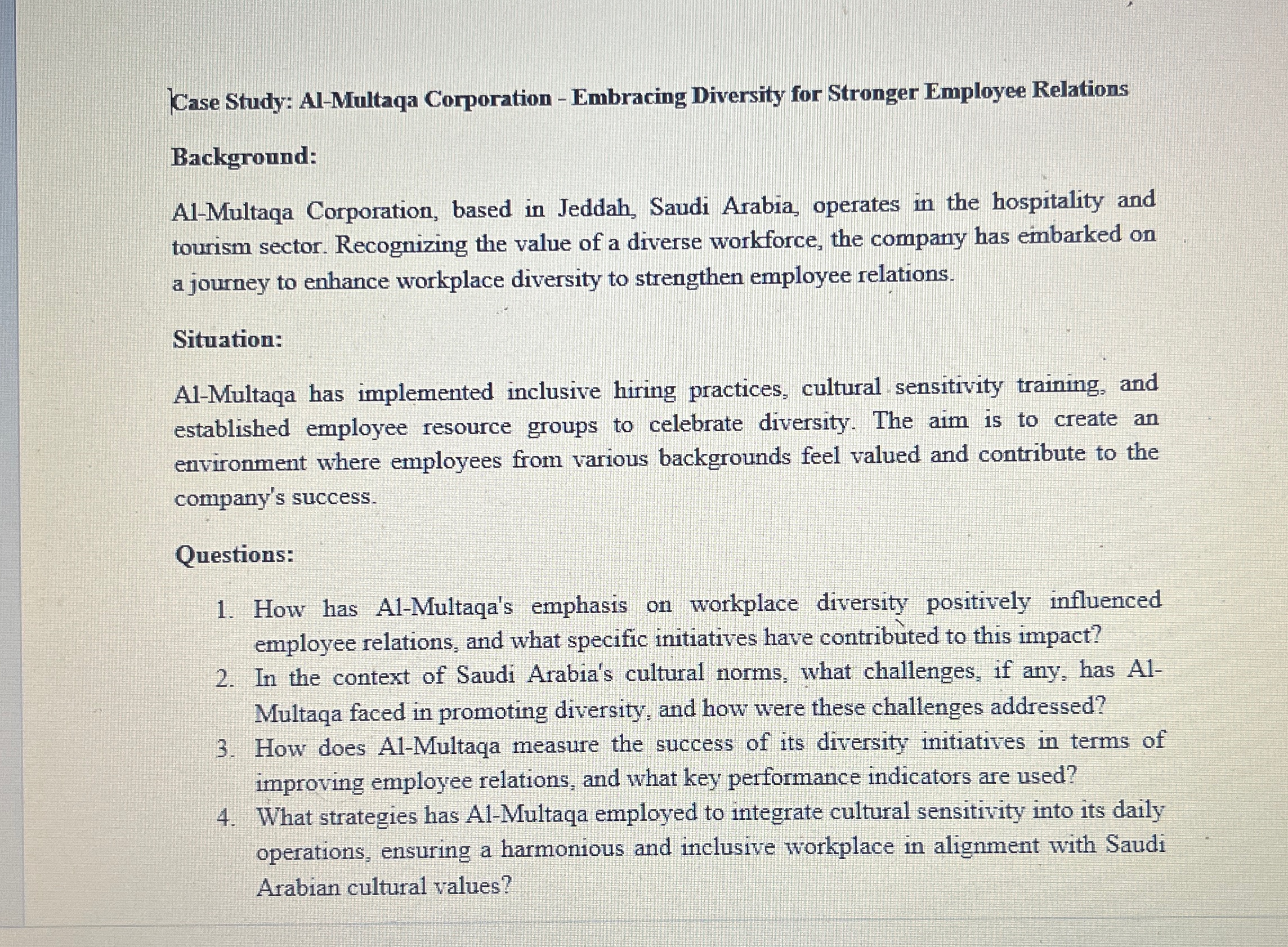  Case Study: Al-Multaqa Corporation - Embracing Diversity for Stronger Employee Relations