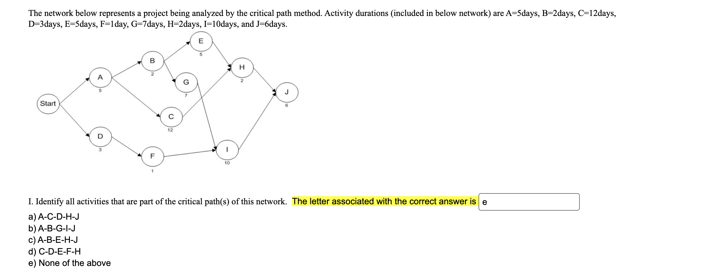 The network below represents a project being analyzed by the critical