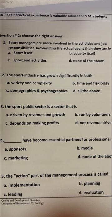  Seek practical experience is valuable advice for S.M. students Lestion \#